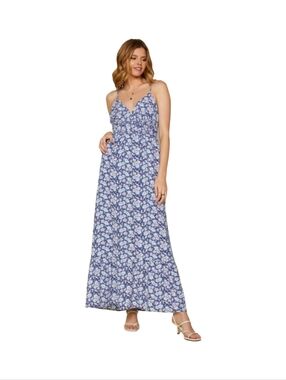 Summer Maxi Dress -Skies Are Blue Cutout Back Maxi Floral Ruffles Size Large NWT
